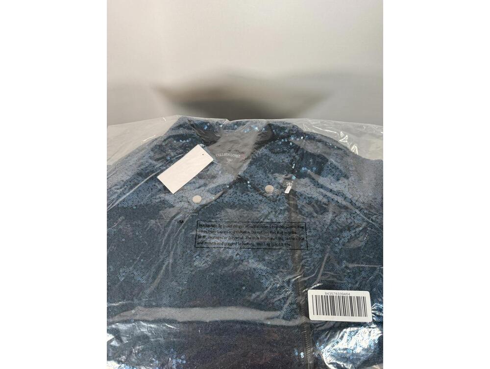 NWT Colleen Lopez Blue Sequin Moto Jacket Sparkly Evening Blazer Size 1X - Picture 3 of 4